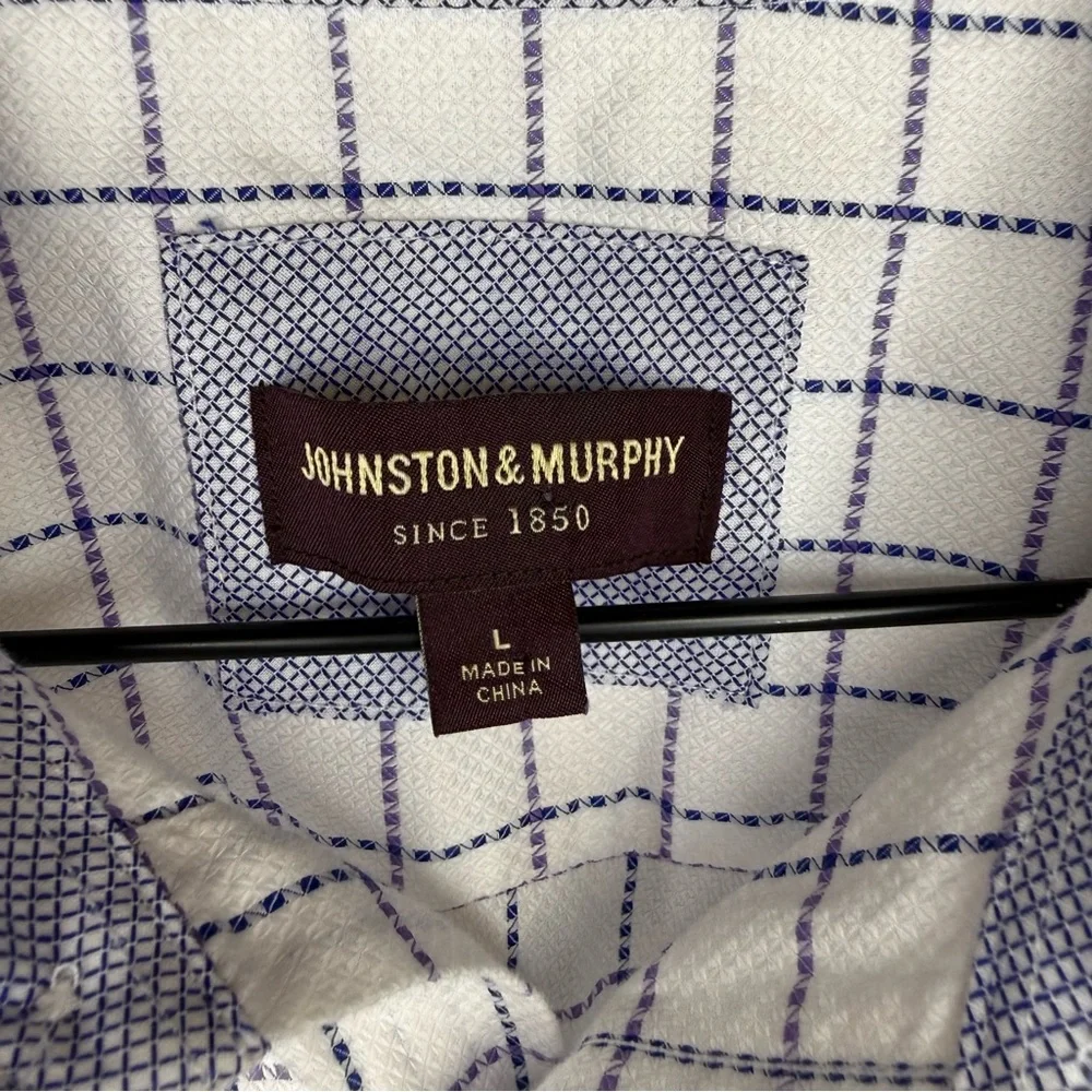 Johnston & Murphy Mens Large‎ White Purple Blue Button Up Long Sleeve Shirt